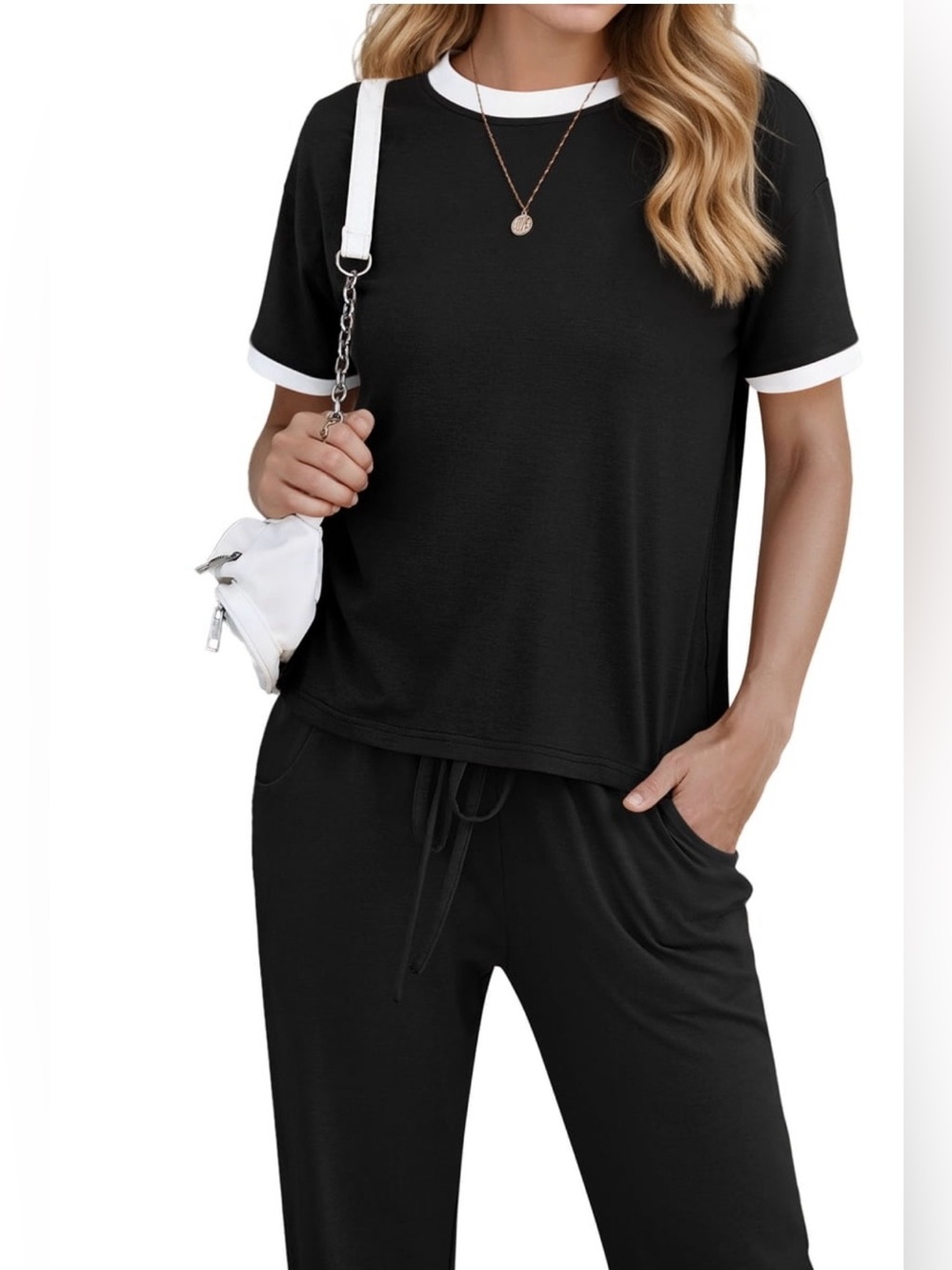 Black Contrast-Trim Jogger Set - 2XL - Plus Size - NIP